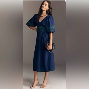 By Anthropologie Puff-Sleeve Midi Dress, Size SP